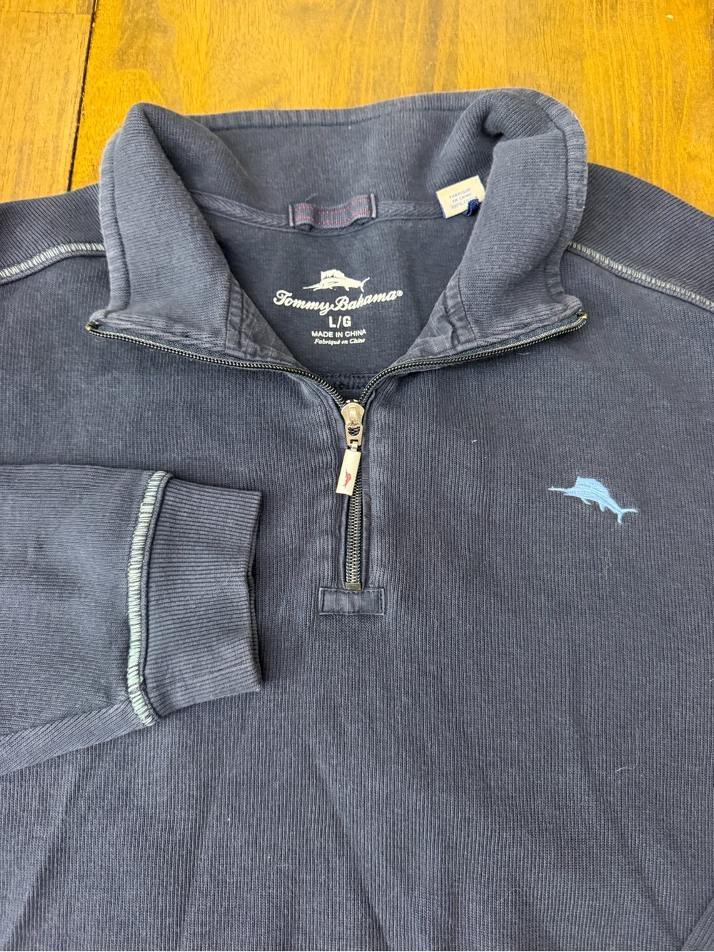 Tommy Bahama Men’s L 100% Cotton Navy Quarter Zip Pullover